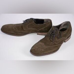 NICO NERINI 10 Modern Green Suede Classic Unisex Wingtip Oxfords